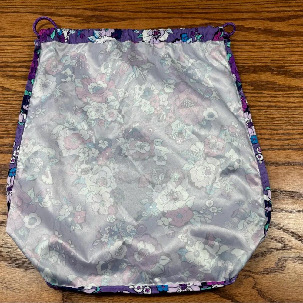 VERA BRADLEY Enchanted Garden Drawstring Bag Purple Floral Backsack - Picture 6 of 9
